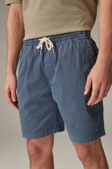 Blue Washed Cotton Elasticated Waist Shorts