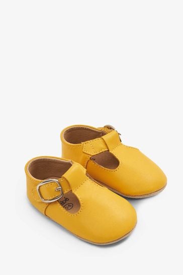 JoJo Maman Bébé Mustard Classic Leather Pre-Walker Shoes