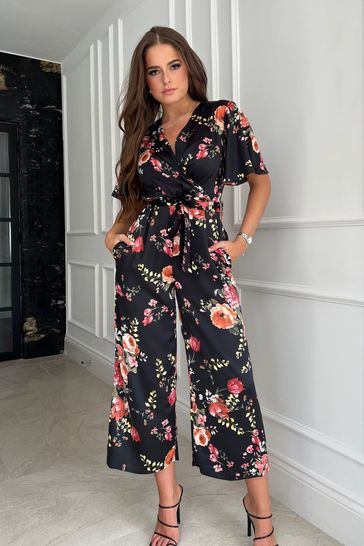 Buy Girl In Mind Black Petite Trixie Angel Sleeve Culotte Jumpsuit