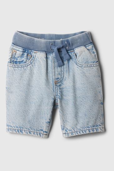 Gap Light Blue Dark Wash Denim Rib Waist Baby Pull On Shorts (6mths-5yrs)