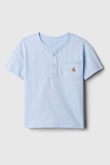 Gap Blue Brannan Bear Embroidered Baby Henley T-Shirt