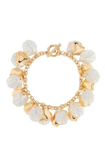 Mood Gold Tone Pearl And Polished Flower Charm Shaker Bracelet