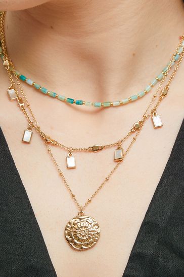 Buy Mood Gold Coastal Bead And Mother Of Pearl Charm Layered