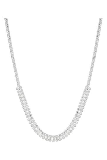 Mood Silver Tone Crystal Baguette Choker Necklace