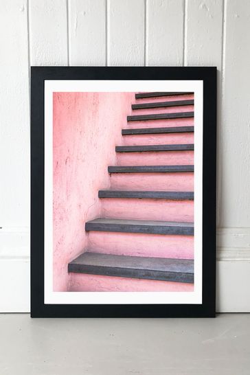 East End Prints Black Stairway To Pink Print