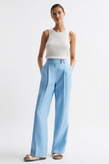 Buy Reiss Blue Hollie Wide Leg Linen Trousers from Next Netherlands