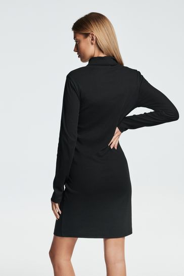 Black roll neck bodycon dress clearance