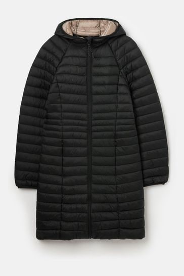Joules Bramley Black Showerproof Long Packable Padded Coat