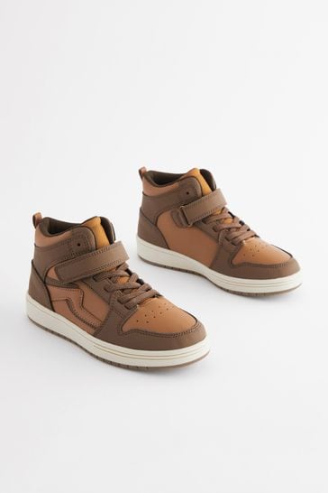 Brown Elastic Lace High Top Trainers