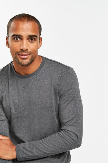 Charcoal Grey Marl Long Sleeve Crew Neck T Shirt