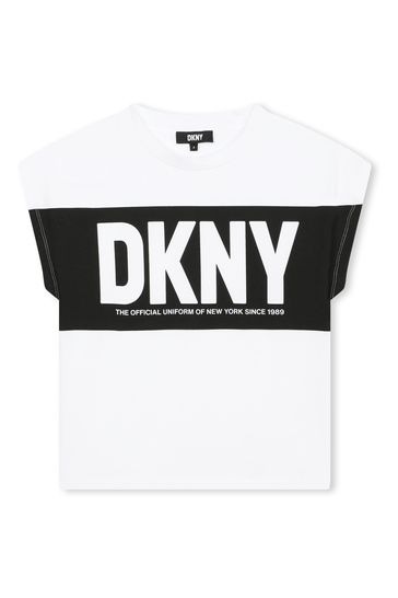 DKNY Short Sleeve Logo Colourblock White T-Shirt