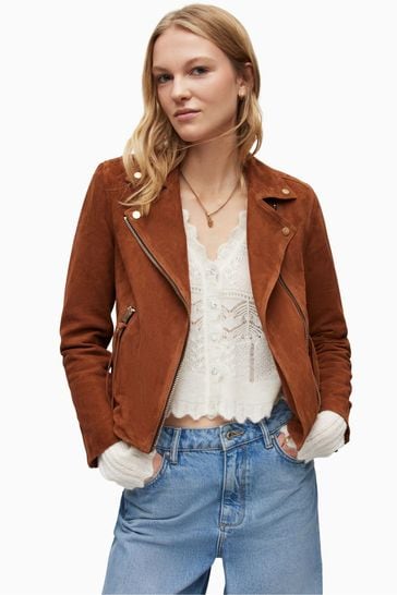 AllSaints Brown Suede Dalby Biker Jacket