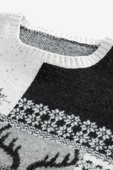 Buy Black/White Regular Reindeer Christmas Mens Knitted Jumper