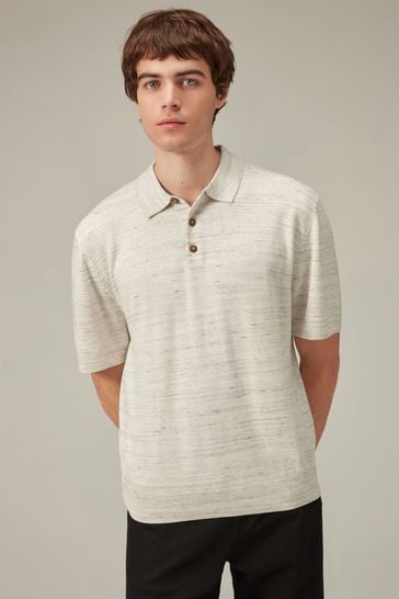Natural Linen Blend Knitted Polo Shirt