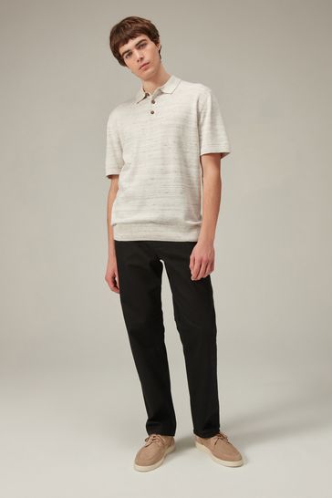 Natural Linen Blend Knitted Polo Shirt