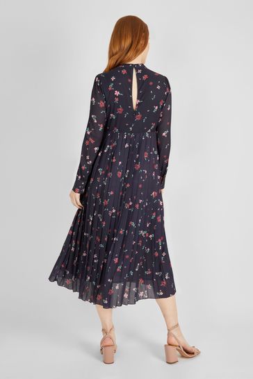 JoJo Maman Bebe Navy Floral Pleated Maternity Dress
