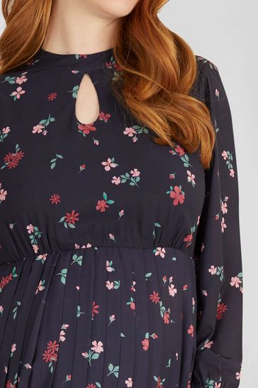 JoJo Maman Bebe Navy Floral Pleated Maternity Dress