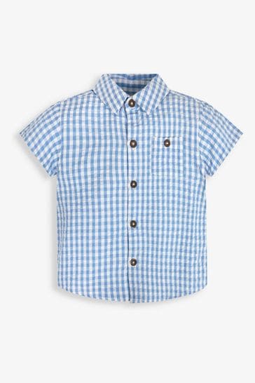 JoJo Maman Bébé Light Blue Short Sleeve Gingham Shirt