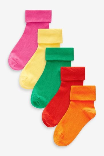 Bright Multi Coloured 5 Pack Cotton Rich Roll Top Ankle Socks