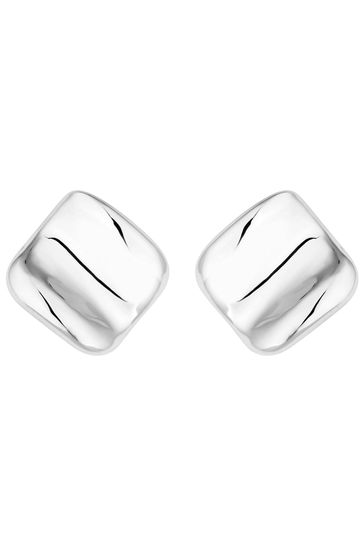 Mood Silver Recycled Polished Fluid Stud Earrings