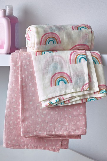 2 Pack Rainbows Kids Organic Cotton Muslin Comfort Blankets