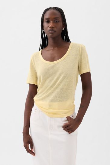Gap Yellow Linen Blend Short Sleeve Scoop Neck T-Shirt