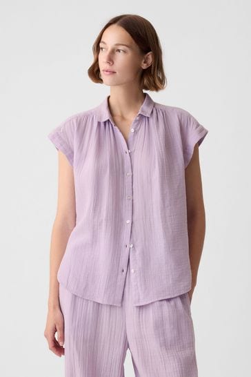 Gap Purple Crinkle Cotton Short Sleeve Shirt