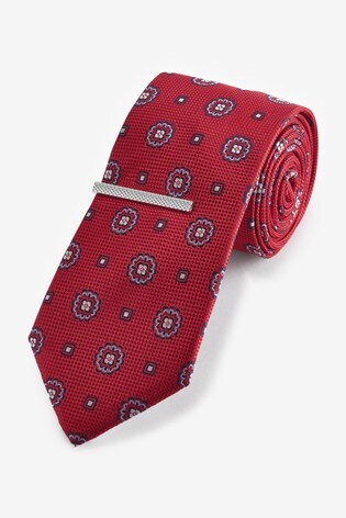 Red Medallion With Tie Clip Regular Pattern Tie