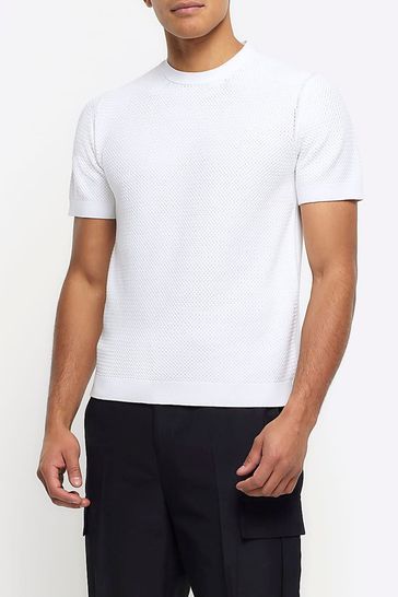 River Island White Textured Knitted T-Shirt