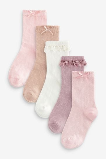 Pink/Purple Cotton Rich Pretty Ruffle Ankle Socks 5 Pack