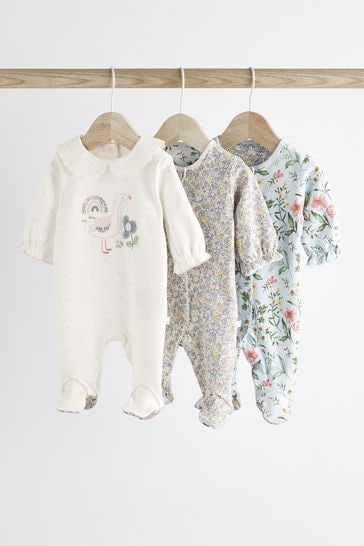 White/Blue Baby Character Sleepsuits 3 Pack (0-3yrs)
