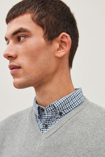 Buy Light Grey Gingham V V Neck Mock Shirt Jumper from Next Canada