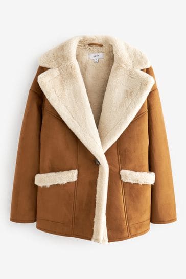 Tan shearling hotsell coat