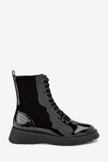 Black Patent Regular/Wide Fit Forever Comfort® Lace-Up Boots