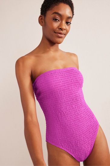 Buy Boden Pink Smocked Bandeau Swimsuit from Next Luxembourg