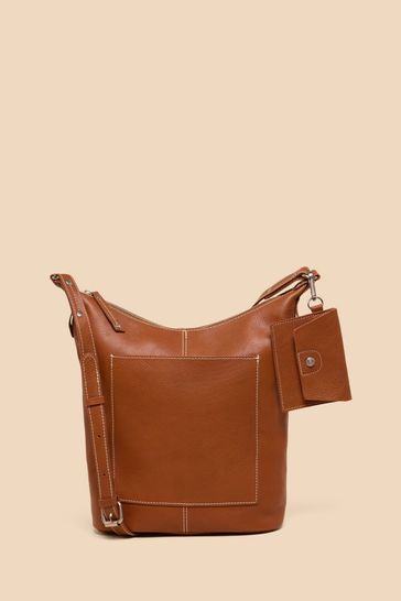 White Stuff Brown Fern Leather Cross-Body Bag