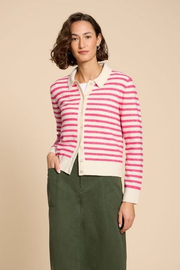 White Stuff Pink Peony Collared Cardigan