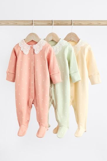 Peach Pink Baby Collared Sleepsuit (0mths-2yrs)