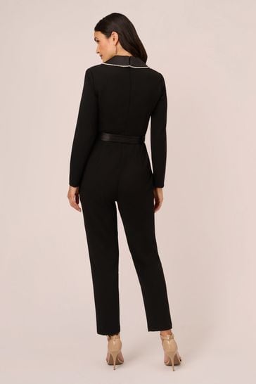 Buy Adrianna Papell Crystal Trim Tuxedo Black Jumpsuit from Next