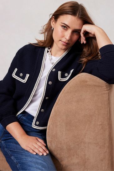 Buy Mint Velvet Blue Cotton Blend Knit Jacket from Next Denmark