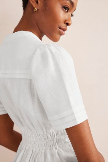 Buy Boden White Linen Pintuck Detail Mini Dress from Next Luxembourg