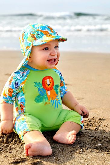 JoJo Maman Bébé Green Jungle UPF 50 1-Piece Sun Protection Suit