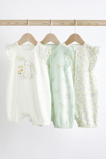 Green/White Bunny Baby Rompers 3 Pack