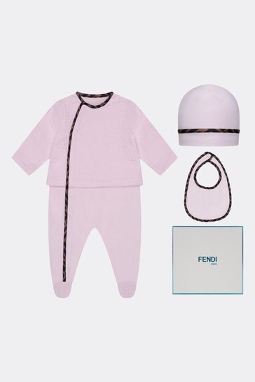 Fendi Girls Pink Cotton Logo Babygrow Gift Set