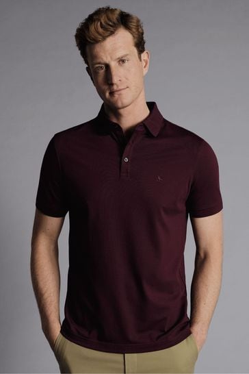 Charles Tyrwhitt Red Solid Short Sleeve Cotton Tyrwhitt Pique Polo Shirt