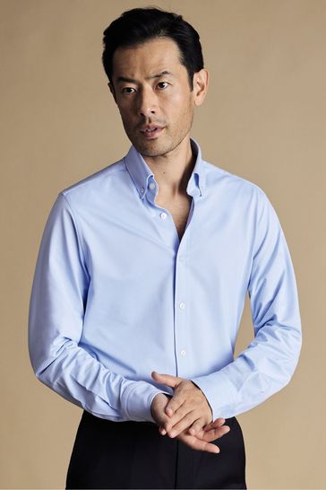 Charles Tyrwhitt Blue Four Way Stretch Button Down Jersey Shirt