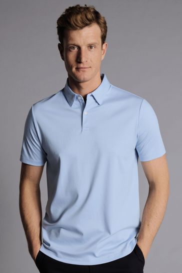 Charles Tyrwhitt Blue Plain Short Sleeve Jersey Polo Shirt