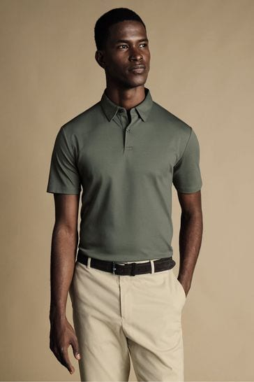 Charles Tyrwhitt Grey Plain Short Sleeve Jersey Polo Shirt