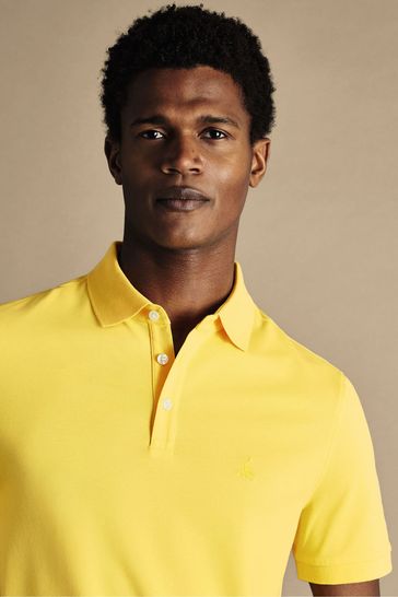 Charles Tyrwhitt Yellow Solid Short Sleeve Cotton Tyrwhitt Pique Polo Shirt