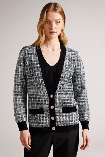 Ted Baker Cream Carmein Check Easy Fit Cardigan